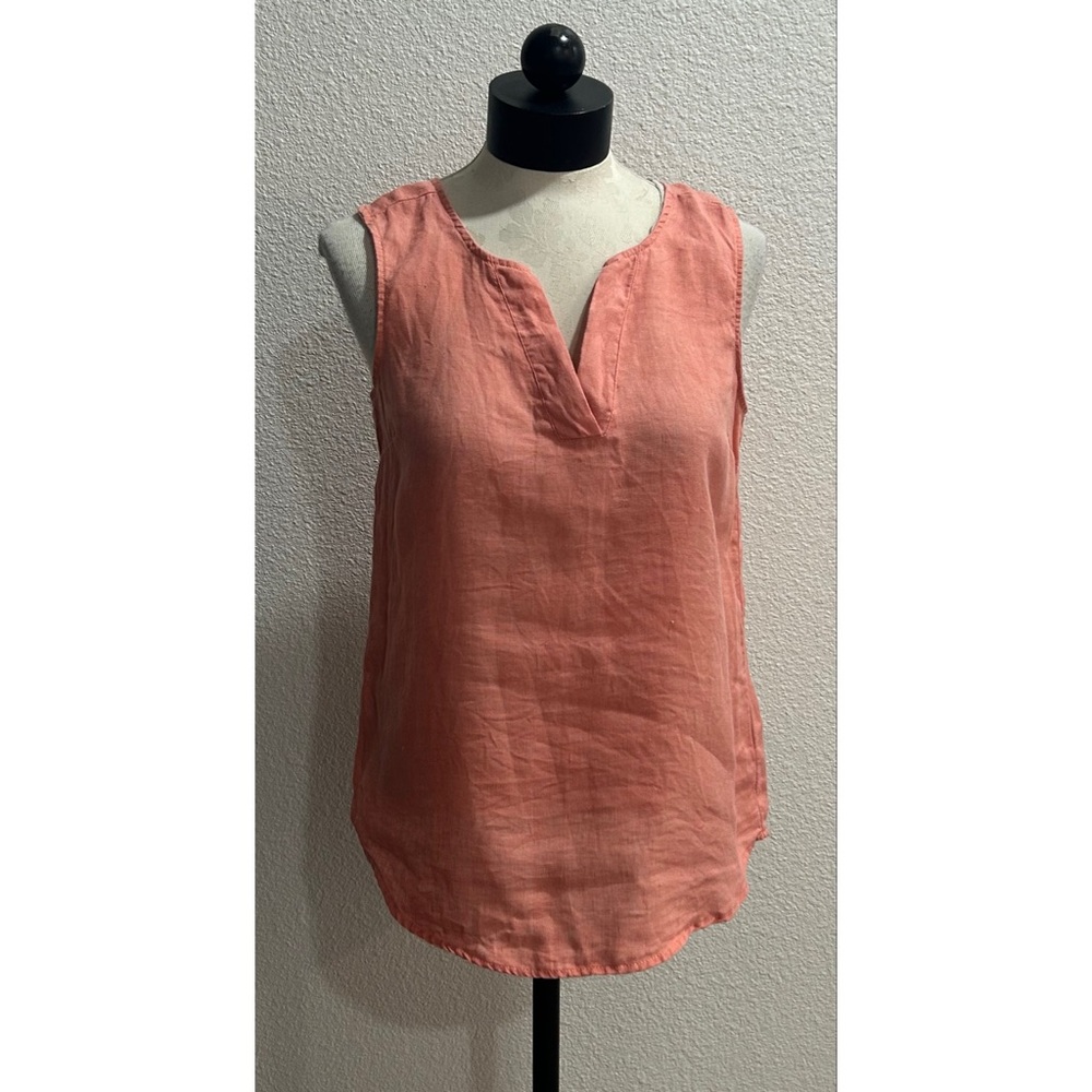 Harve Benard Women’s V-neck Cutout Linen Tunic Tank Top Size Small Salmon Pink